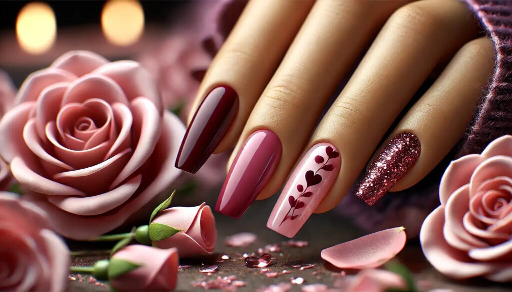 Pink Valentines Day Nails